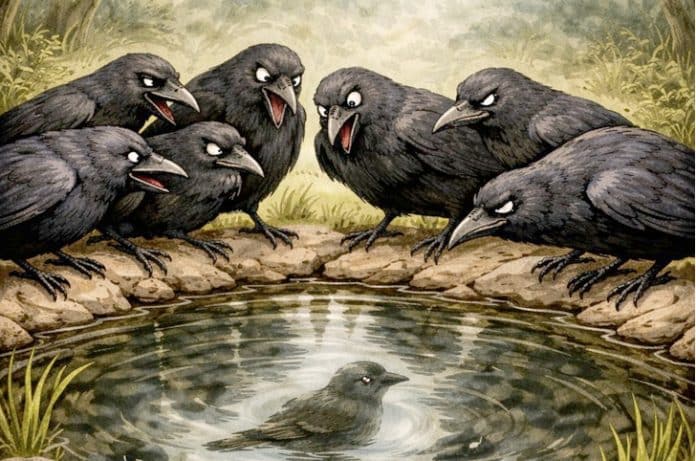 Burung Gagak dan bayang burung Pipit Fabel